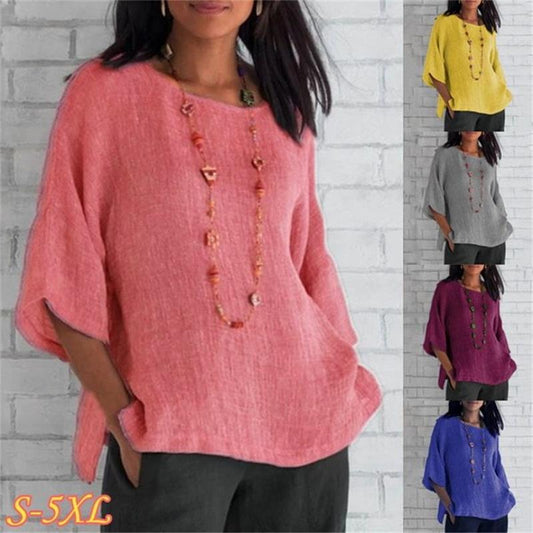 🔥Spring 2024 fashion solid color cotton linen top