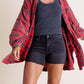 Women's Seams Raw Edge Washed Oversized Shirt Jacket with Pockets