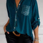 Cotton V-neck Sequin Mid-sleeve Casual Top