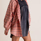 Women's Seams Raw Edge Washed Oversized Shirt Jacket with Pockets