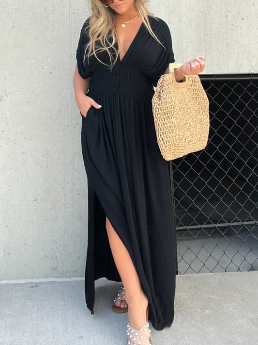 🔥Last Day Sale 49%💗Slit v-neck effortless maxi long dress