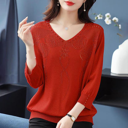 🔥Last Day Sale 49%🔥Women’s Vintage V-neck Beaded Pullover Shirt